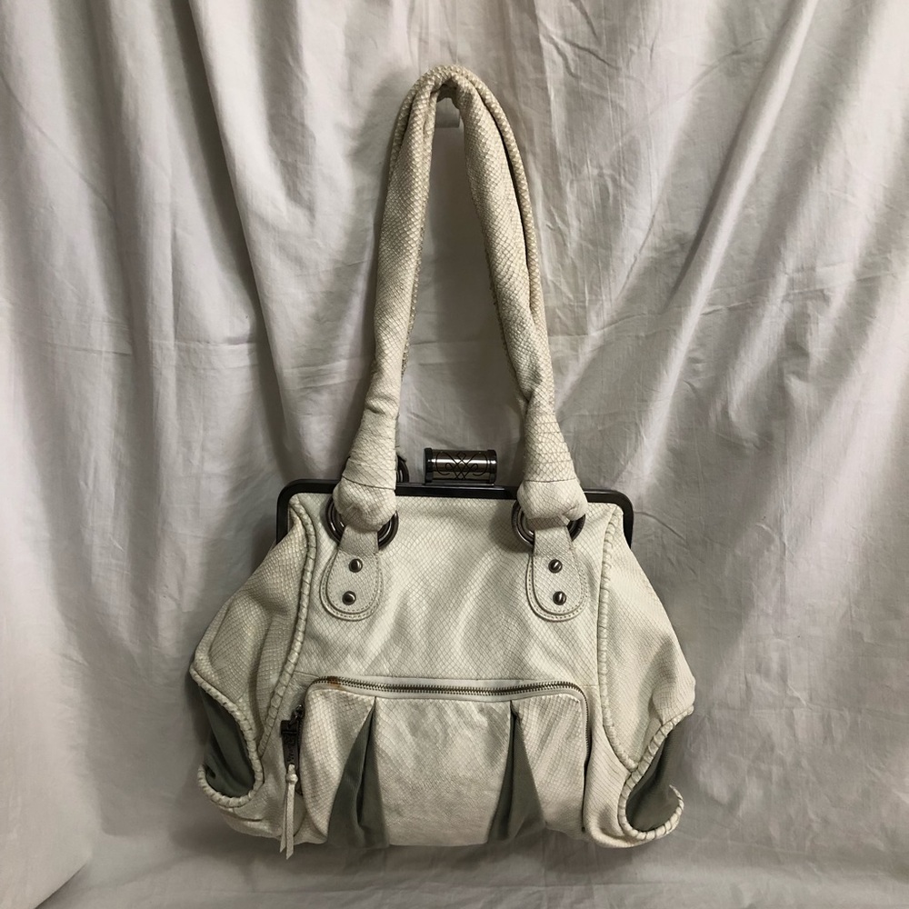 Ziordia White Embossed Snakeskin Leather Handbag